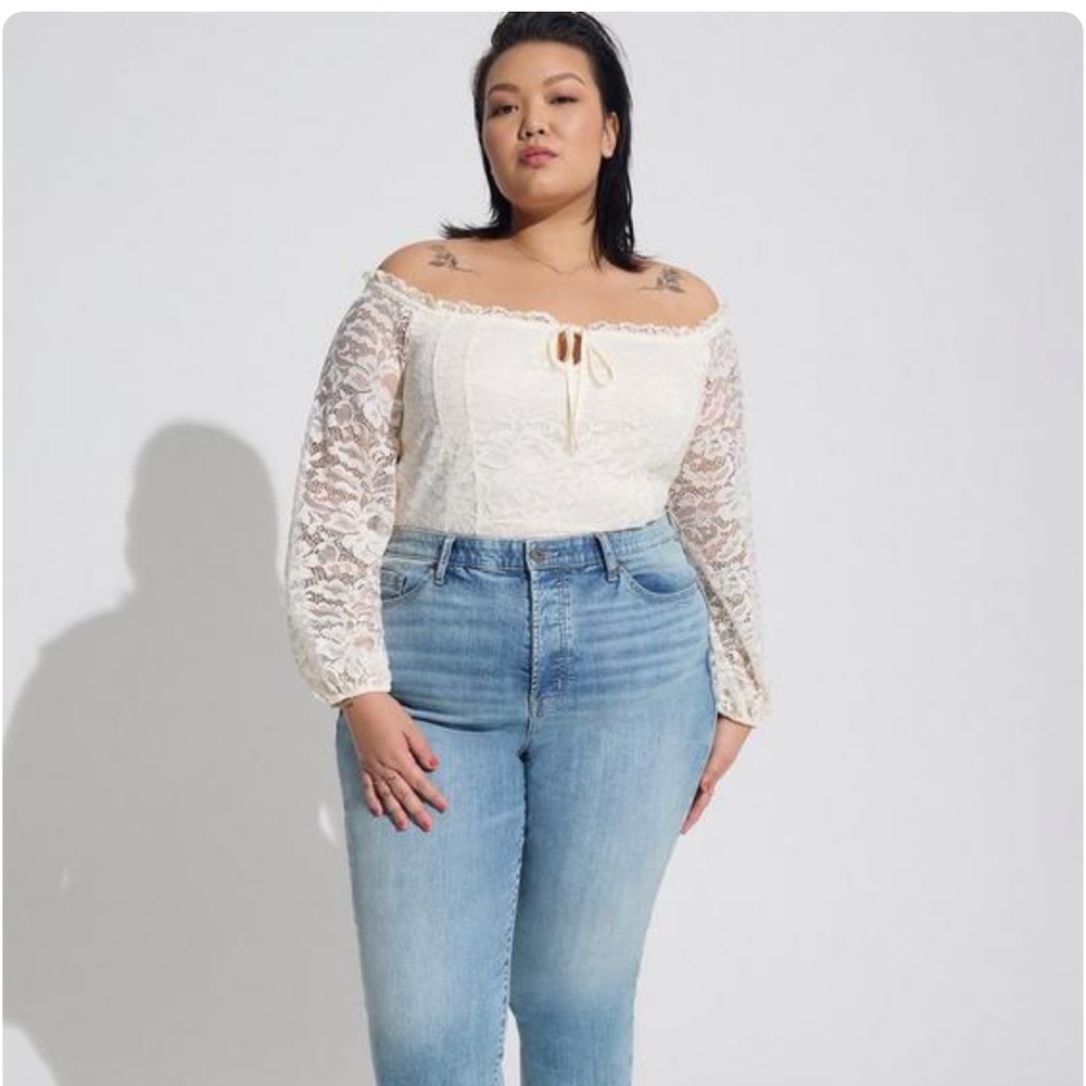 Torrid Stretch Lace Off Shoulder Corset Seamed Long Sleeve Top